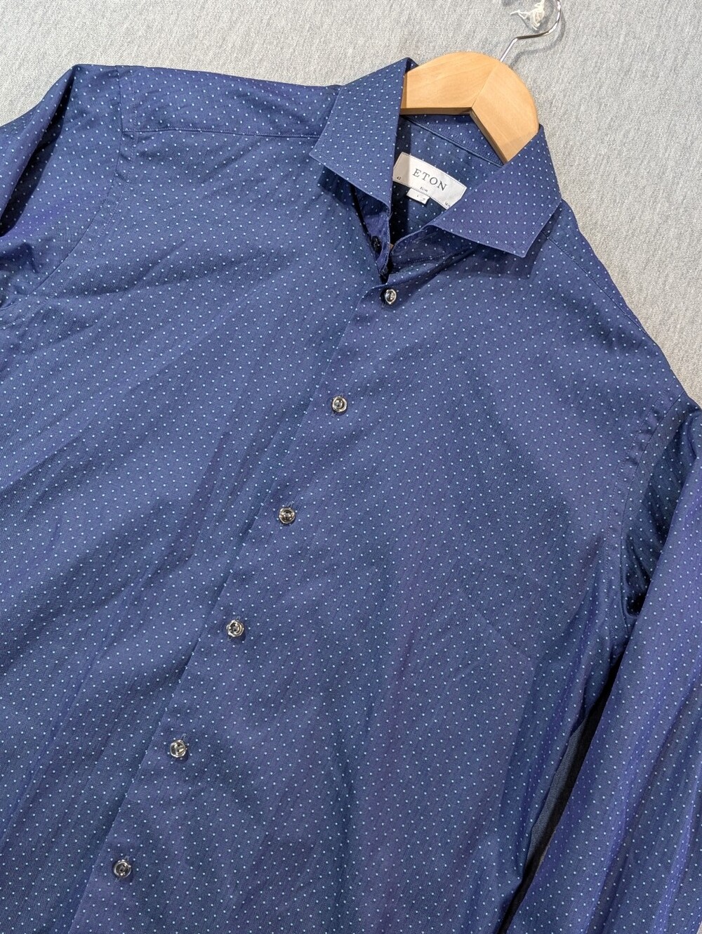 Eton Slim Fit Dotted Dress Shirt Men's 42-16.5 Blue